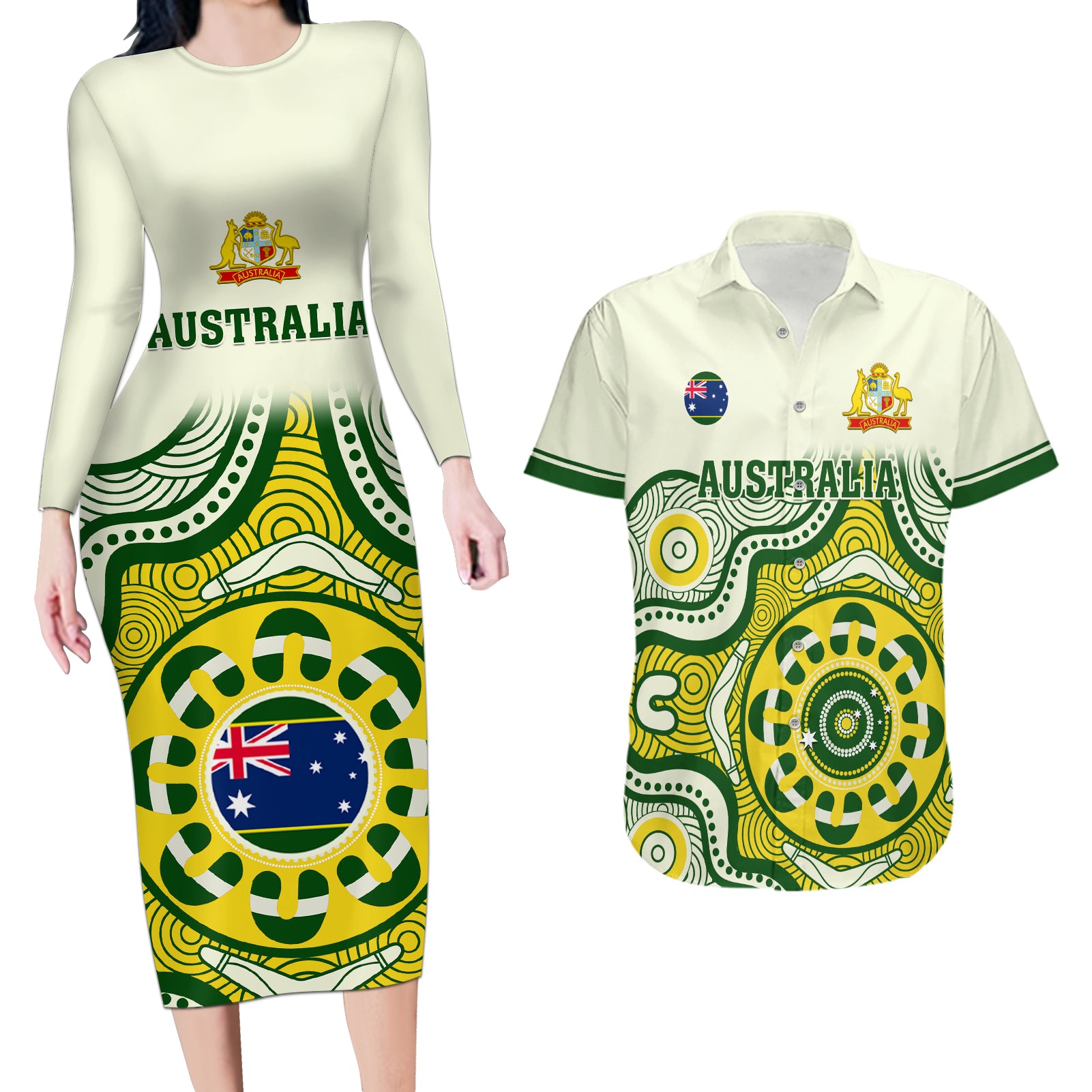 custom-australia-cricket-couples-matching-long-sleeve-bodycon-dress-and-hawaiian-shirt-boxing-day-2023-test-indigenous-art