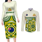 custom-australia-cricket-couples-matching-long-sleeve-bodycon-dress-and-long-sleeve-button-shirts-boxing-day-2023-test-indigenous-art