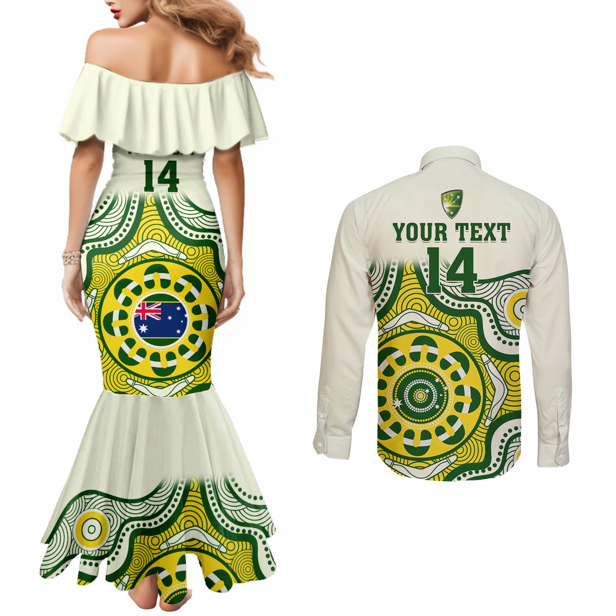custom-australia-cricket-couples-matching-mermaid-dress-and-long-sleeve-button-shirts-boxing-day-2023-test-indigenous-art