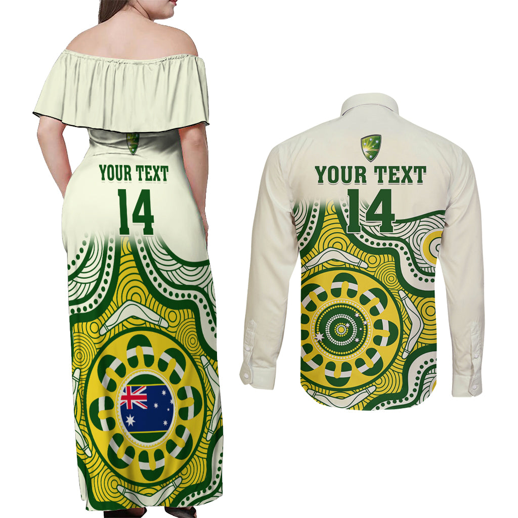 custom-australia-cricket-couples-matching-off-shoulder-maxi-dress-and-long-sleeve-button-shirts-boxing-day-2023-test-indigenous-art