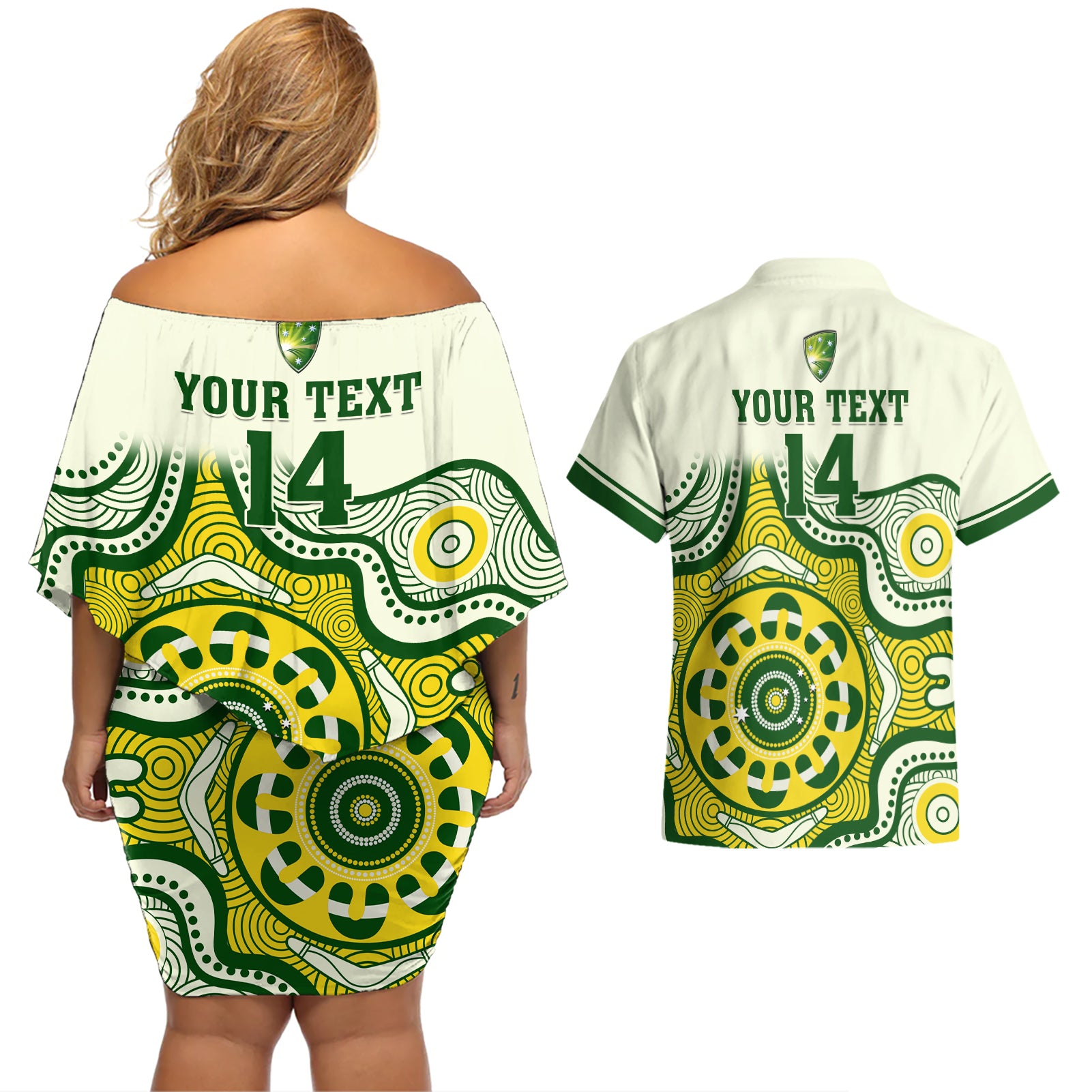 custom-australia-cricket-couples-matching-off-shoulder-short-dress-and-hawaiian-shirt-boxing-day-2023-test-indigenous-art