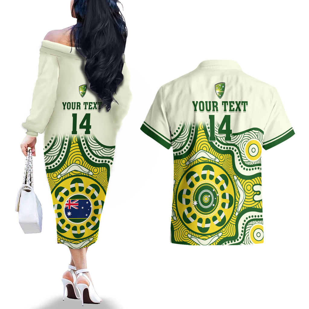 custom-australia-cricket-couples-matching-off-the-shoulder-long-sleeve-dress-and-hawaiian-shirt-boxing-day-2023-test-indigenous-art