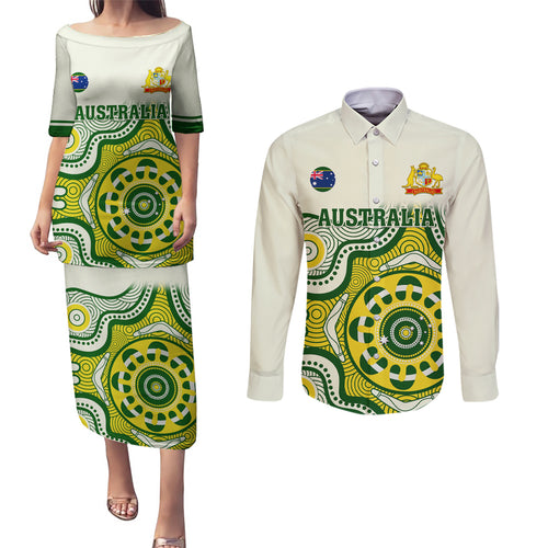 custom-australia-cricket-couples-matching-puletasi-dress-and-long-sleeve-button-shirts-boxing-day-2023-test-indigenous-art