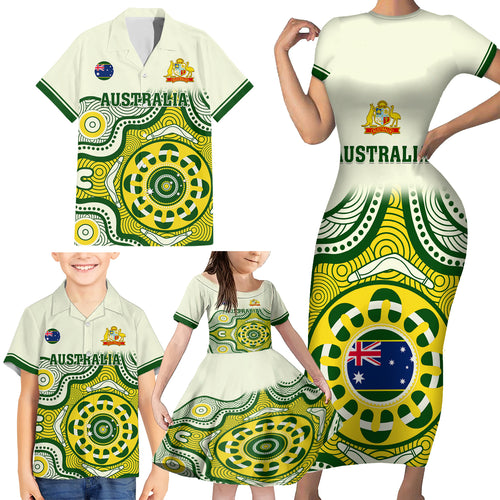 custom-australia-cricket-family-matching-short-sleeve-bodycon-dress-and-hawaiian-shirt-boxing-day-2023-test-indigenous-art