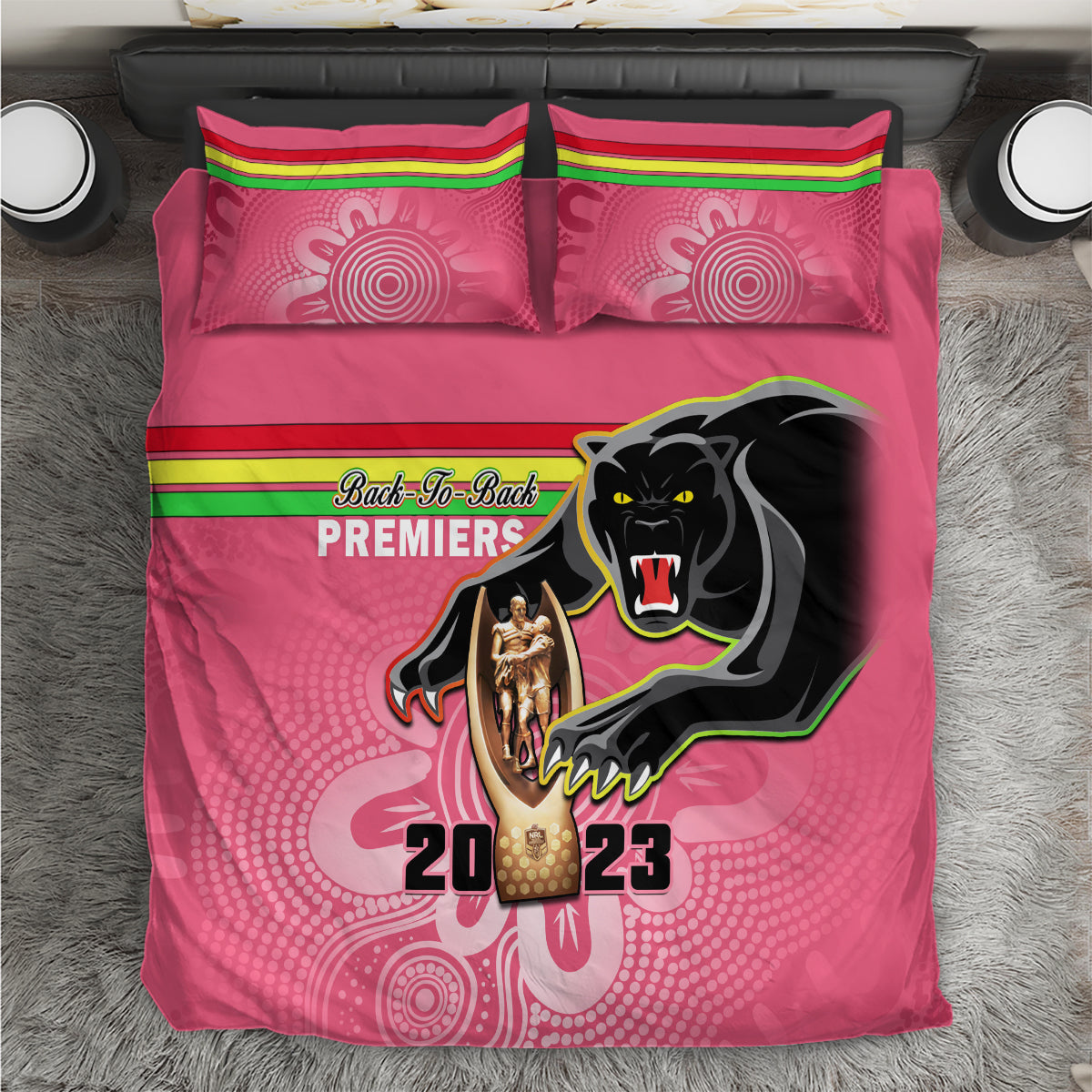 personalised-panthers-bedding-set-premiers-back-to-back-2023-pink-version