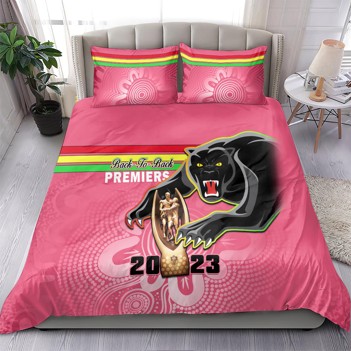 personalised-panthers-bedding-set-premiers-back-to-back-2023-pink-version