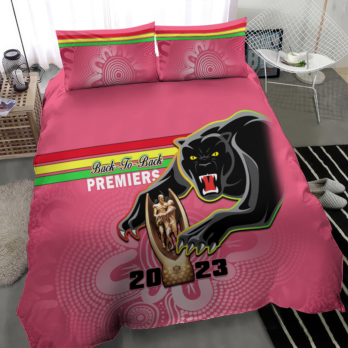 personalised-panthers-bedding-set-premiers-back-to-back-2023-pink-version