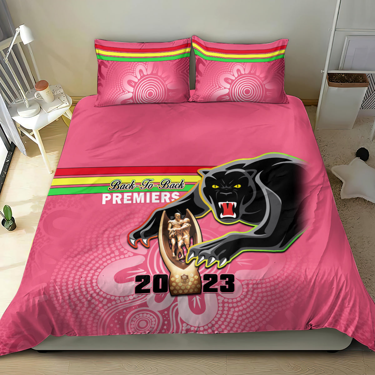 personalised-panthers-bedding-set-premiers-back-to-back-2023-pink-version