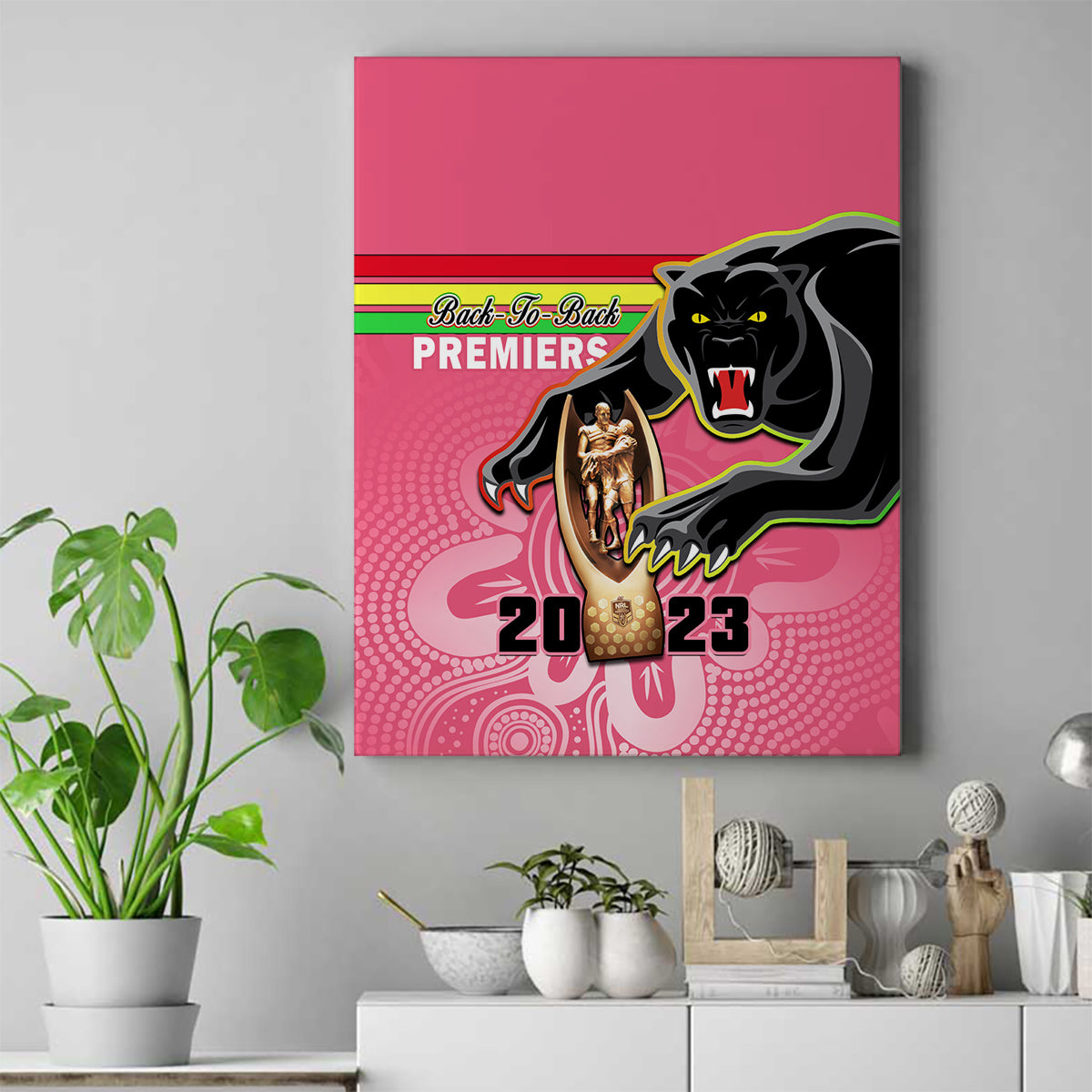 personalised-panthers-canvas-wall-art-premiers-back-to-back-2023-pink-version