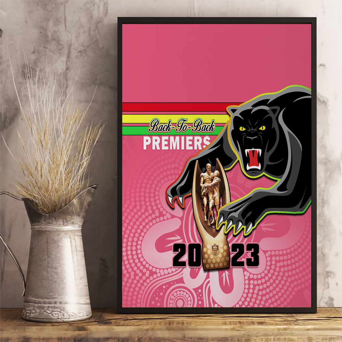 personalised-panthers-canvas-wall-art-premiers-back-to-back-2023-pink-version