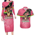 personalised-panthers-couples-matching-long-sleeve-bodycon-dress-and-hawaiian-shirt-premiers-back-to-back-2023-pink-version