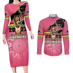 personalised-panthers-couples-matching-long-sleeve-bodycon-dress-and-long-sleeve-button-shirts-premiers-back-to-back-2023-pink-version