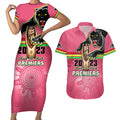 personalised-panthers-couples-matching-short-sleeve-bodycon-dress-and-hawaiian-shirt-premiers-back-to-back-2023-pink-version
