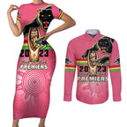 personalised-panthers-couples-matching-short-sleeve-bodycon-dress-and-long-sleeve-button-shirts-premiers-back-to-back-2023-pink-version