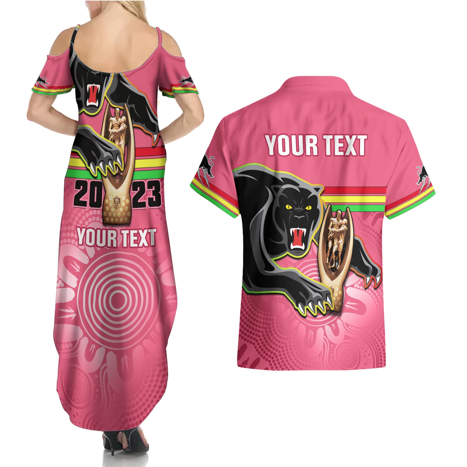 personalised-panthers-couples-matching-summer-maxi-dress-and-hawaiian-shirt-premiers-back-to-back-2023-pink-version