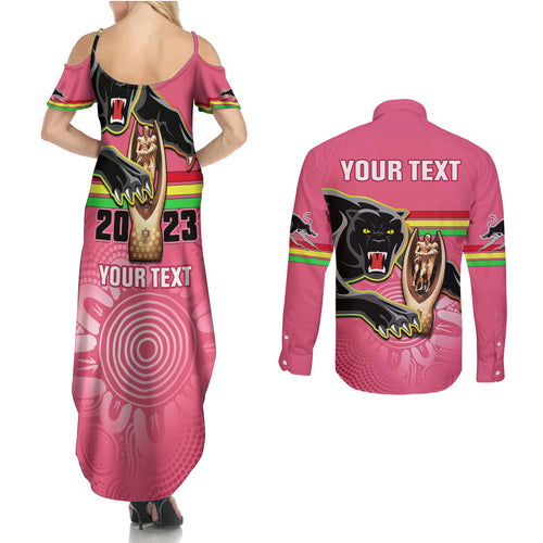 personalised-panthers-couples-matching-summer-maxi-dress-and-long-sleeve-button-shirts-premiers-back-to-back-2023-pink-version