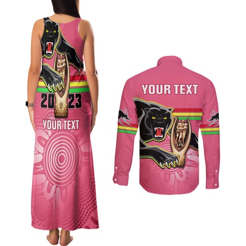 personalised-panthers-couples-matching-tank-maxi-dress-and-long-sleeve-button-shirts-premiers-back-to-back-2023-pink-version