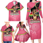 personalised-panthers-family-matching-long-sleeve-bodycon-dress-and-hawaiian-shirt-premiers-back-to-back-2023-pink-version
