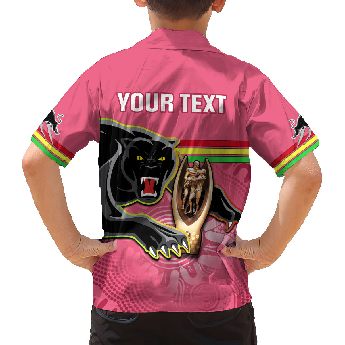 personalised-panthers-family-matching-off-shoulder-long-sleeve-dress-and-hawaiian-shirt-premiers-back-to-back-2023-pink-version