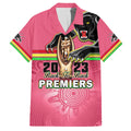 personalised-panthers-family-matching-off-shoulder-long-sleeve-dress-and-hawaiian-shirt-premiers-back-to-back-2023-pink-version