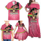 personalised-panthers-family-matching-off-shoulder-maxi-dress-and-hawaiian-shirt-premiers-back-to-back-2023-pink-version