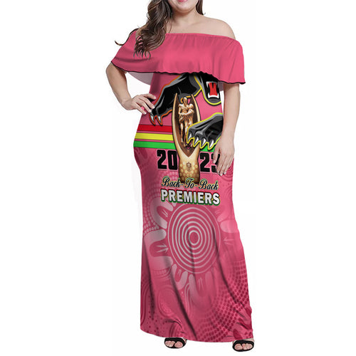 personalised-panthers-family-matching-off-shoulder-maxi-dress-and-hawaiian-shirt-premiers-back-to-back-2023-pink-version