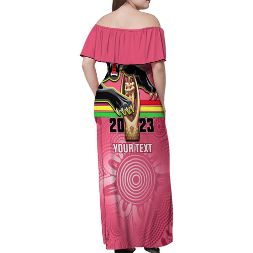 personalised-panthers-family-matching-off-shoulder-maxi-dress-and-hawaiian-shirt-premiers-back-to-back-2023-pink-version
