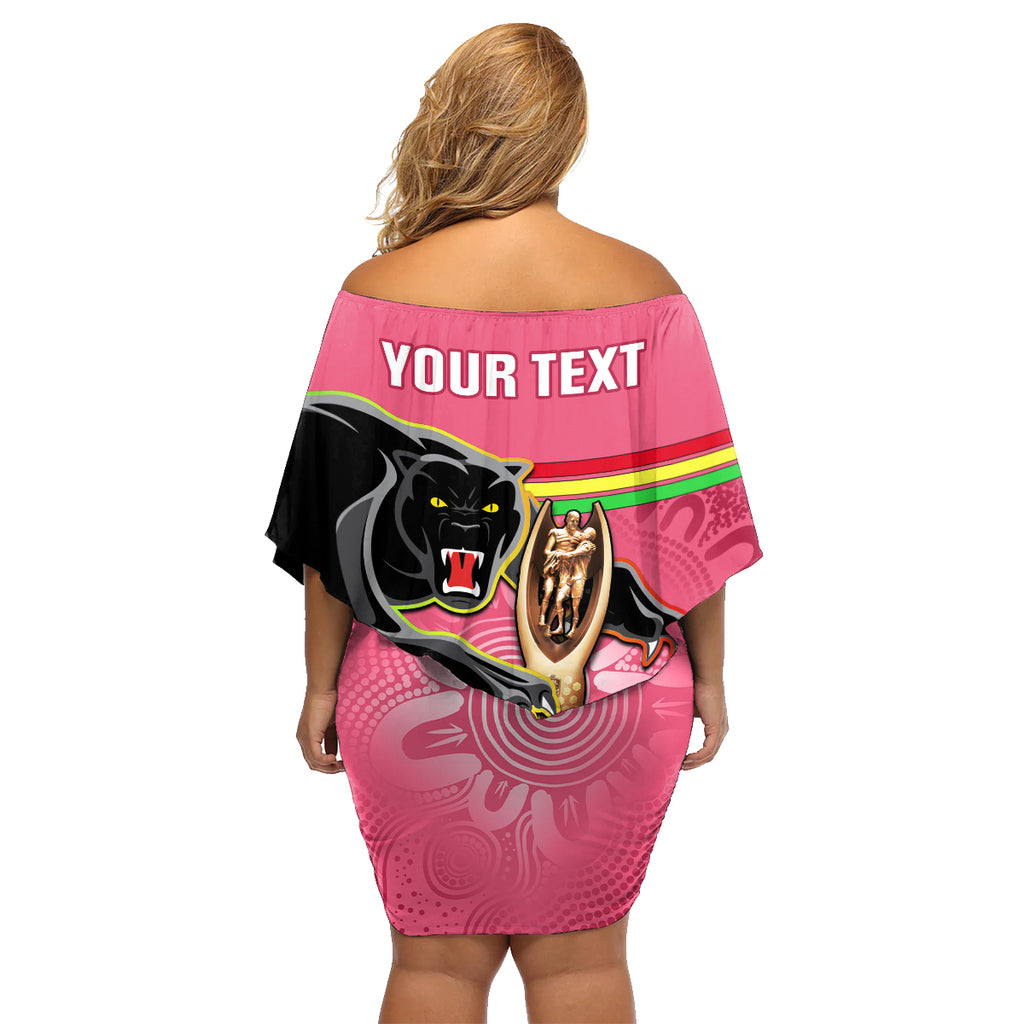 personalised-panthers-family-matching-off-shoulder-short-dress-and-hawaiian-shirt-premiers-back-to-back-2023-pink-version