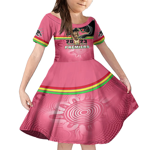 personalised-panthers-family-matching-short-sleeve-bodycon-dress-and-hawaiian-shirt-premiers-back-to-back-2023-pink-version