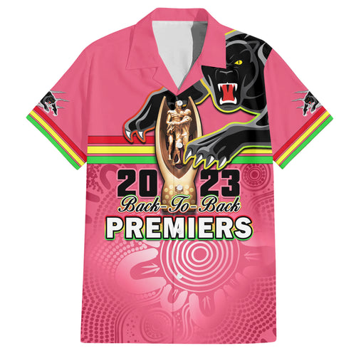 personalised-panthers-family-matching-short-sleeve-bodycon-dress-and-hawaiian-shirt-premiers-back-to-back-2023-pink-version