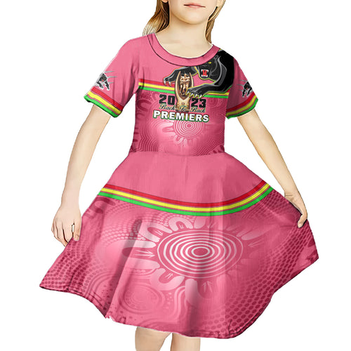 personalised-panthers-kid-short-sleeve-dress-premiers-back-to-back-2023-pink-version