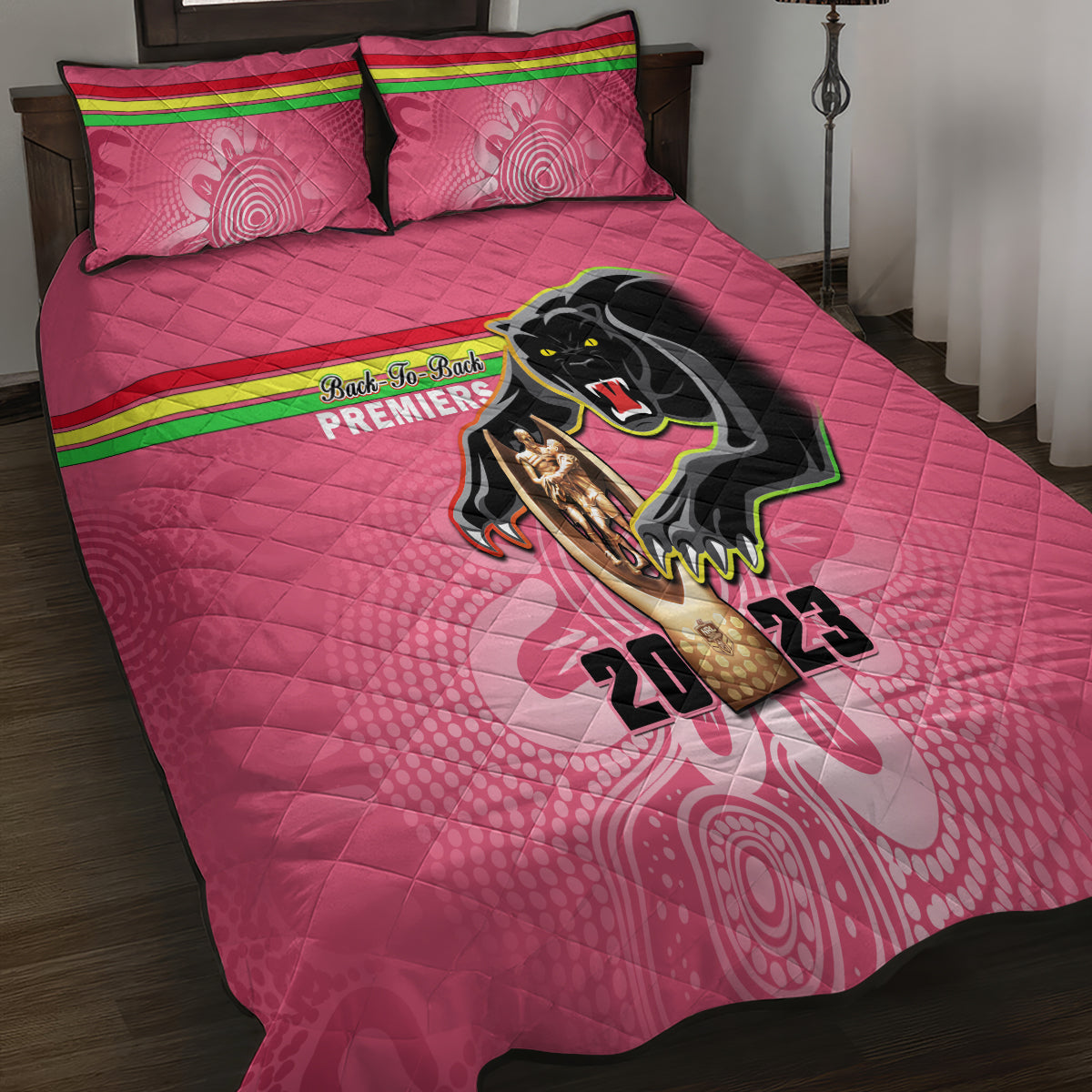 personalised-panthers-quilt-bed-set-premiers-back-to-back-2023-pink-version