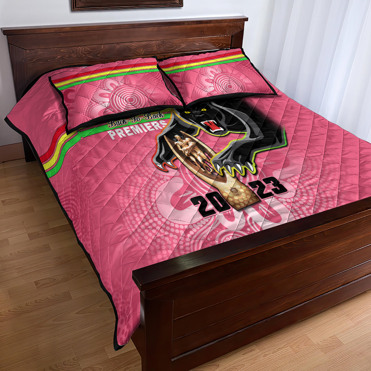 personalised-panthers-quilt-bed-set-premiers-back-to-back-2023-pink-version