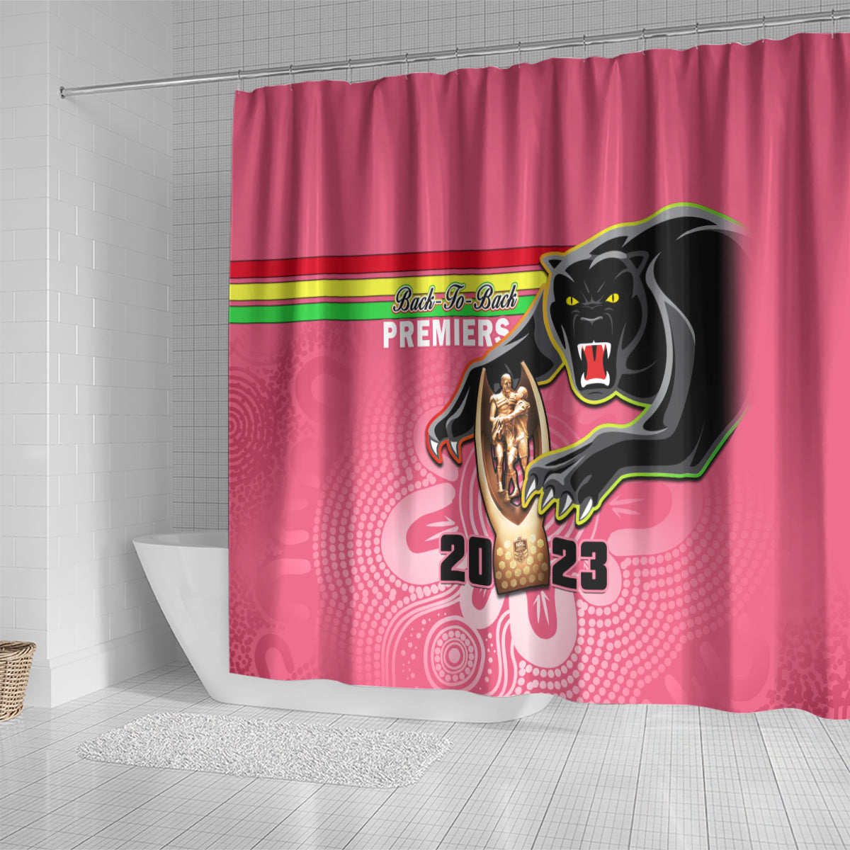 personalised-panthers-shower-curtain-premiers-back-to-back-2023-pink-version