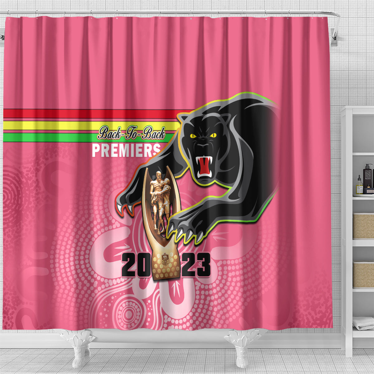 personalised-panthers-shower-curtain-premiers-back-to-back-2023-pink-version