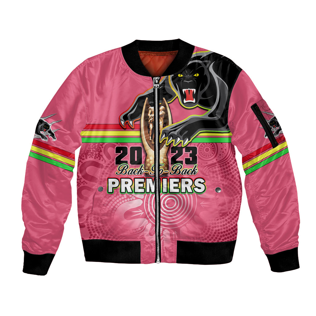 personalised-panthers-sleeve-zip-bomber-jacket-premiers-back-to-back-2023-pink-version