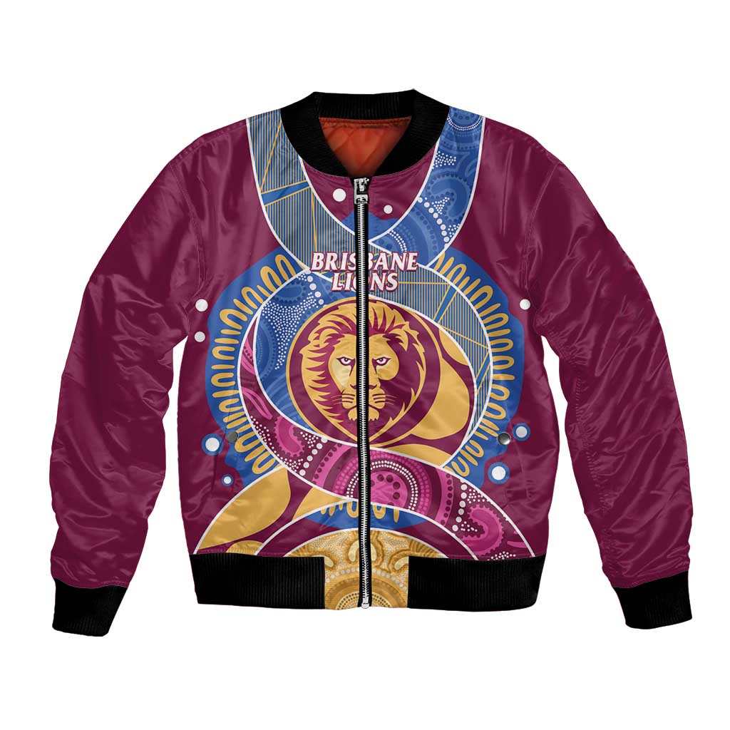 Brisbane Lions Football Custom Bomber Jacket Premiers Proud Aboriginal Art - Aussie Hoodie