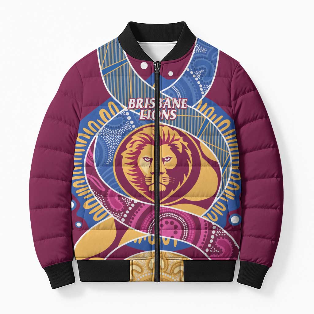 Brisbane Lions Football Custom Bomber Puffer Jacket Premiers Proud Aboriginal Art - Aussie Hoodie