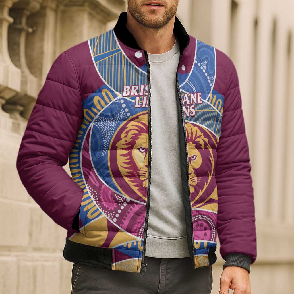 Brisbane Lions Football Custom Bomber Puffer Jacket Premiers Proud Aboriginal Art - Aussie Hoodie