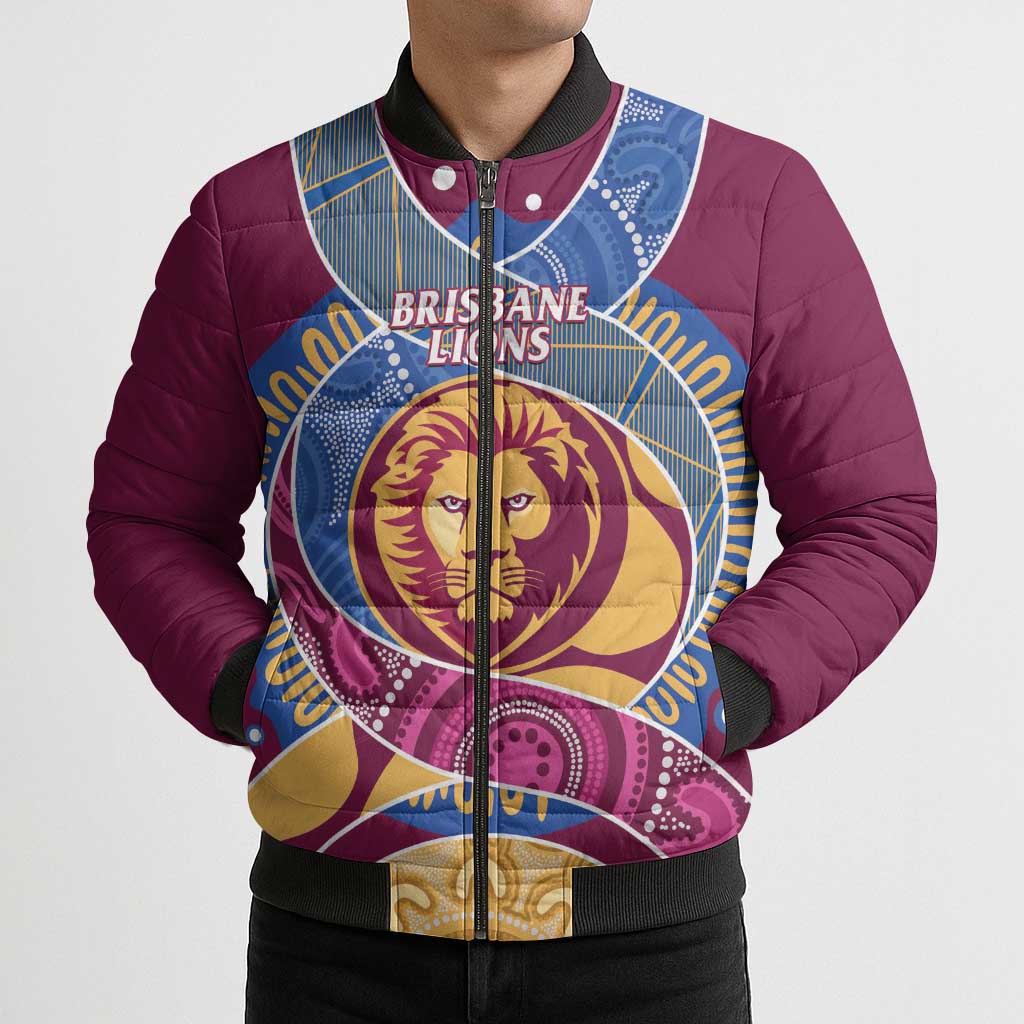 Brisbane Lions Football Custom Bomber Puffer Jacket Premiers Proud Aboriginal Art - Aussie Hoodie