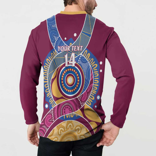 Brisbane Lions Football Custom Button Sweatshirt Premiers Proud Aboriginal Art - Aussie Hoodie