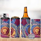 Brisbane Lions Football Custom 4 in 1 Can Cooler Tumbler Premiers Proud Aboriginal Art - Aussie Hoodie