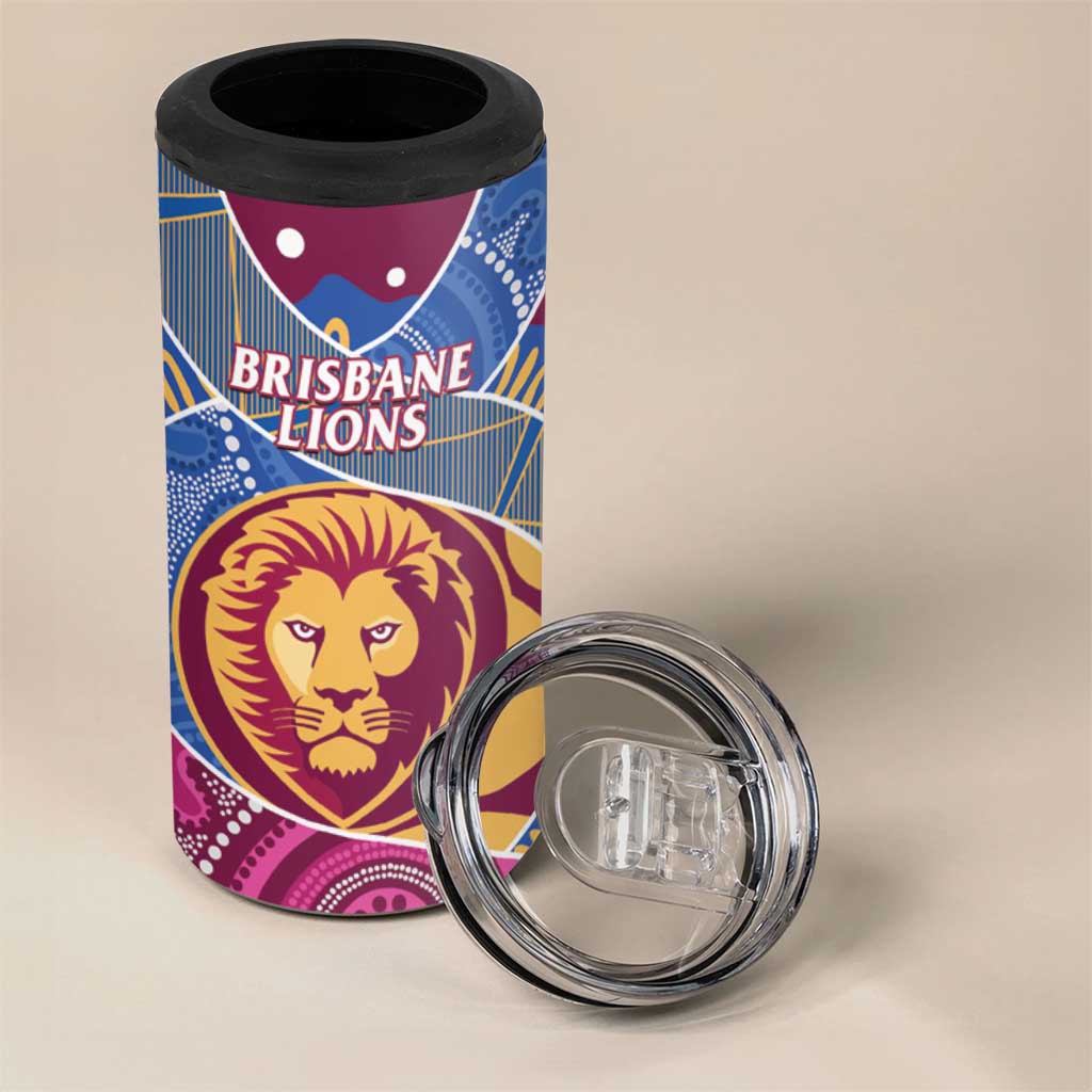 Brisbane Lions Football Custom 4 in 1 Can Cooler Tumbler Premiers Proud Aboriginal Art - Aussie Hoodie