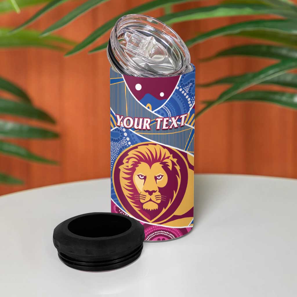 Brisbane Lions Football Custom 4 in 1 Can Cooler Tumbler Premiers Proud Aboriginal Art - Aussie Hoodie