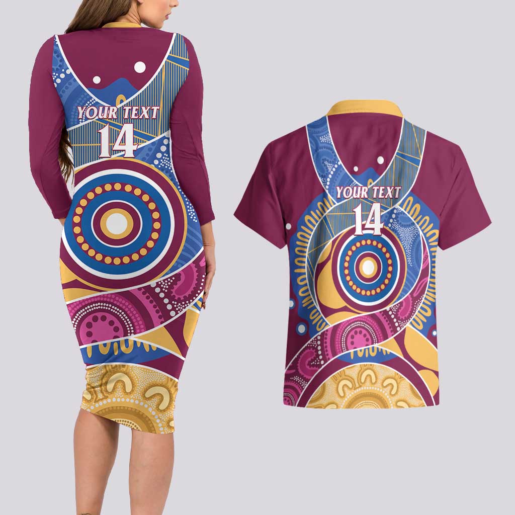 Brisbane Lions Football Custom Couples Matching Long Sleeve Bodycon Dress and Hawaiian Shirt Premiers Proud Aboriginal Art - Aussie Hoodie