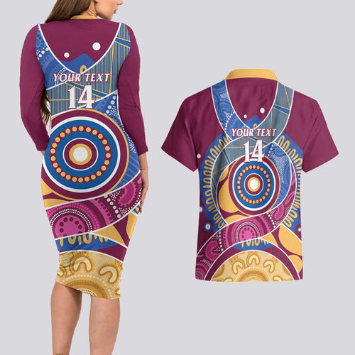 Brisbane Lions Football Custom Couples Matching Long Sleeve Bodycon Dress and Hawaiian Shirt Premiers Proud Aboriginal Art - Aussie Hoodie