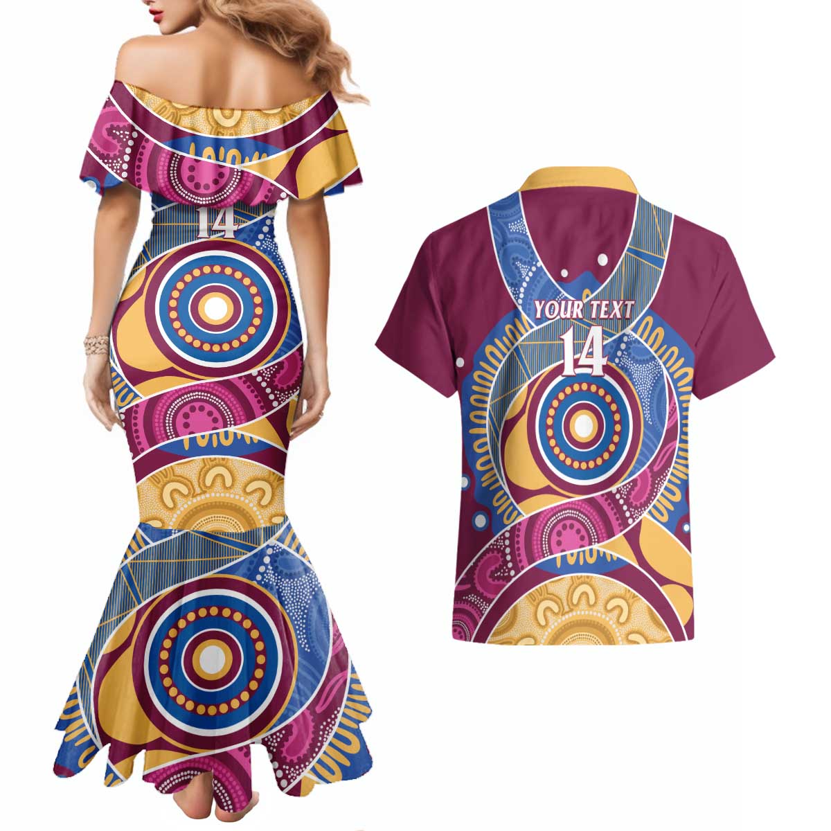 Brisbane Lions Football Custom Couples Matching Mermaid Dress and Hawaiian Shirt Premiers Proud Aboriginal Art - Aussie Hoodie