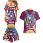 Brisbane Lions Football Custom Couples Matching Mermaid Dress and Hawaiian Shirt Premiers Proud Aboriginal Art - Aussie Hoodie