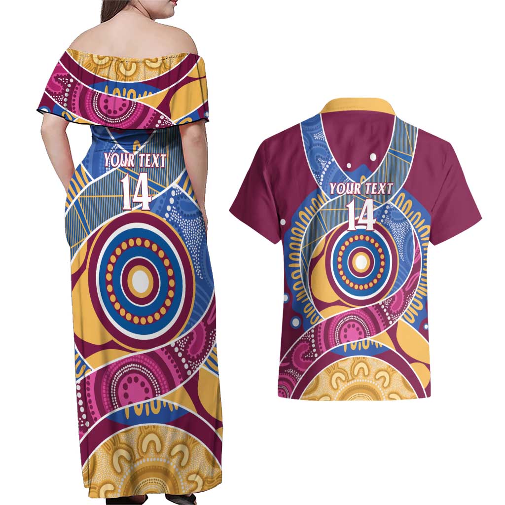 Brisbane Lions Football Custom Couples Matching Off Shoulder Maxi Dress and Hawaiian Shirt Premiers Proud Aboriginal Art - Aussie Hoodie