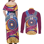 Brisbane Lions Football Custom Couples Matching Off Shoulder Maxi Dress and Long Sleeve Button Shirt Premiers Proud Aboriginal Art - Aussie Hoodie